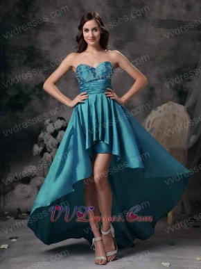 Teal Sweetheart High-low Taffeta Unique Prom Dress Short and Long Skirt