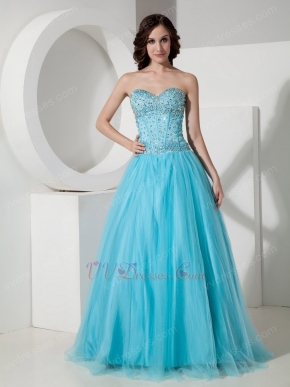 Sweetheart A-line Crystals Bodice Aqua Prom Dress With Shawl