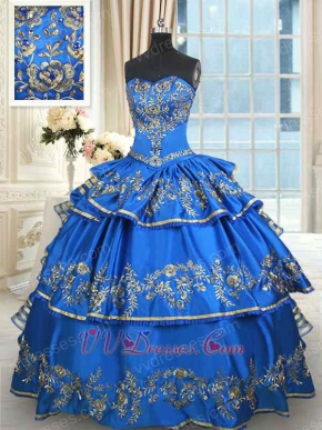 Western Vintage Design Royal Blue Quinceanera Ball Gown With Golden Embroidery