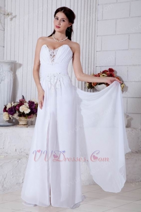 Sweetheart Ruched White Chiffon Prom Dress With Panel Train