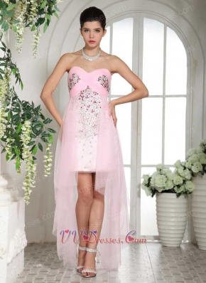 Vivacious Baby Pink Beaded Over Bodice High-low Girl's First Homecoming Dress