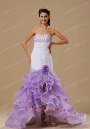 Particular Purple Ruffles Layers High Low Skirt White Mermaid Cocktail Dress