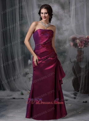 Amaranth Taffeta Column Floor-length Dress For Evening Wear Night Club