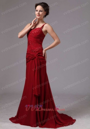 Wine Red Spaghetti Straps Mother Of The Bride Dress As Gift