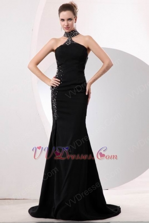 Fashionable Halter Lace Up Black Chiffon Evening Dress