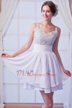 Hot Sell Straps Beaded Bodice Ivory Short Party Dress