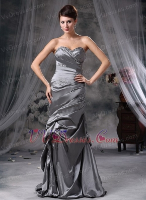 Cheap Sweetheart Gray Taffeta Lady Dress For Prom Wear Inexpensive