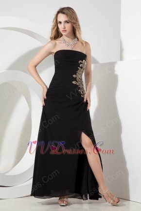 Black Evening Dress With Floor Length Side Splite Skirt
