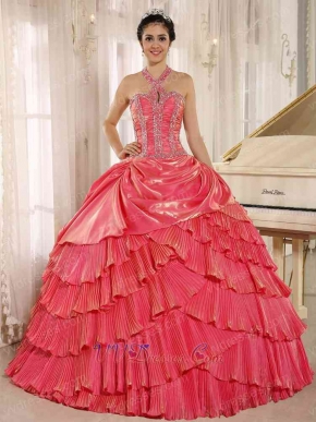 Wrinkled Pleat Crossed Layers Skirt Watermelon Quinceanera Dress Buy