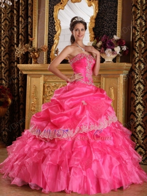 Strapless Floor Length Corset Quinceanera Dress In Hot Pink