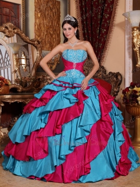 Deep Sky Blue And Fuchsia Cascade Skirt Quinceanera Gown