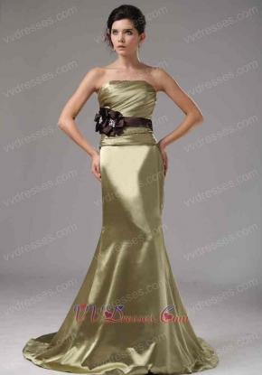 Mermaid Elastic Woven Satin Olive Green Amazon Prom Dress With Purple Sash