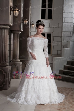 Lovely Off The Shoulder Appliques Wedding Dress With Half Sleeves Low Price