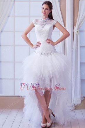 Glamorous High Neck Asymmetircal High Low Ivory Wedding Dress