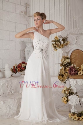 Designer One Shoulder White Prom Dress With Black Crystals