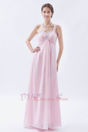 One Shoulder Cross Back Baby Pink Prom Dress With Beading