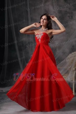 Empire Sweetheart Red Chiffon Evening Dress With Crystals Inexpensive