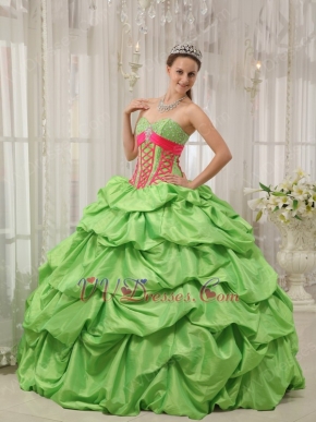 Spring Green Puffy Skirt Best Quinceanera Dress Clearance