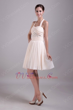 Beaded Short Chiffon Prom Dress Light Yellow With Halter