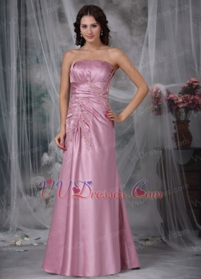 Strapless Rose Pink Prom Dress With Applique Emberllish Inexpensive