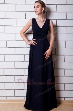 Decent V-neck Navy Blue Chiffon Skirt Formal Ocassion Dress