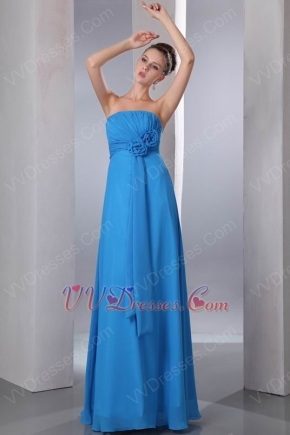 Front Flowers Decorate Dodger Blue Long Bridesmaid Dress