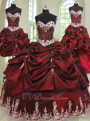 Four Pieces DIY Detachable Burgundy Mature Women Quinceanera Ball Gown Customized