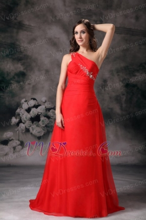 Red A-line One Shoulder Chiffon Pageant Prom Dress Cheap Inexpensive