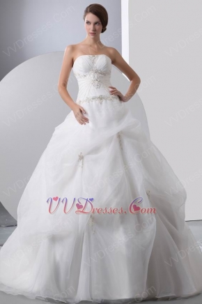 Beautiful Strapless Embroidery Beaded Puffy Bridal Gown