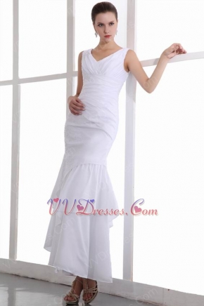 Straps V-Neck Ankle Length Layers White Quality Prom Dresses