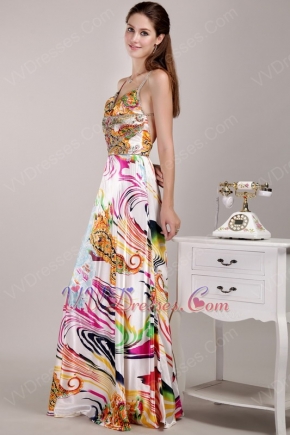 Colorful Printed Fabric Cross Back Women In Prom Dress 2014