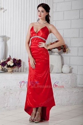 Classic V-Neck Column High Low Skirt Scarlet Prom Celebrity Dress