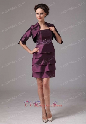 Dark Purple Layers Short Skirt Mother Of The Bride Dress and Jacket Leisure