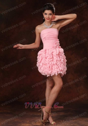 Strapless Pink Chiffon Ruffles Short Prom Skirt Romantic Teenage Girl