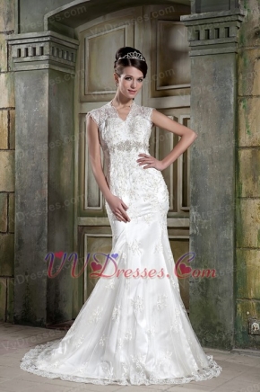 Custom Made Mermaid V-neck Wedding Dress Open Back Design Low Price