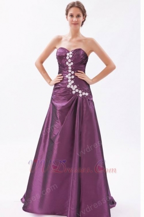 Strapless Beaded Medium Orchid Taffeta Evening Dress