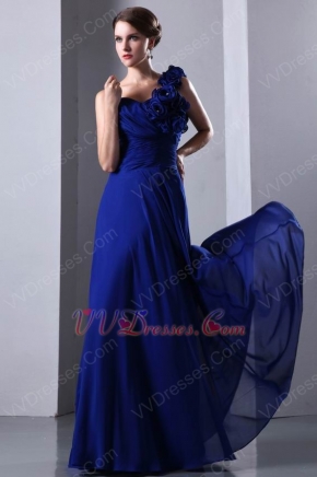 Flowers One Shoulder Strap Royal Blue Chiffon Jr Prom Dress