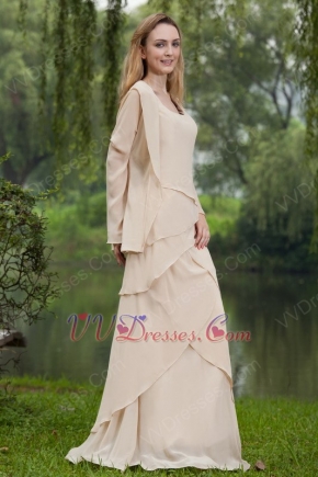 Square Papaya Whip Chiffon Mother Of the Bride Dress