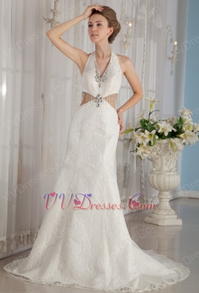 Exclusive Trumpet Halter Skirt Wedding Dress With Rhinestone