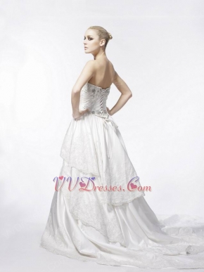 Exquisite Beaded A-line Appliqued Layers Chapel Wedding Dress