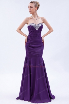 Affordable Sweetheart Crystals Mermaid Purple Chiffon Prom Dress