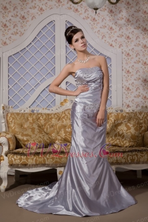 Grey Silver Elastic Woven Satin Celebrity Dress With Mermaid Skirt Inexpensive