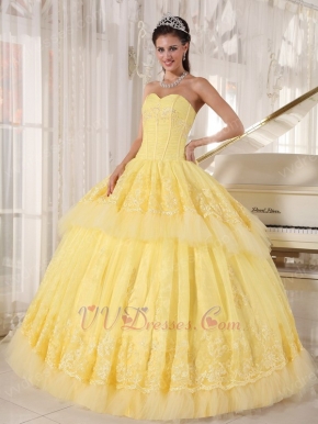 Sweetheart Dark Yellow Quinceanera Dress With Lace Appliques