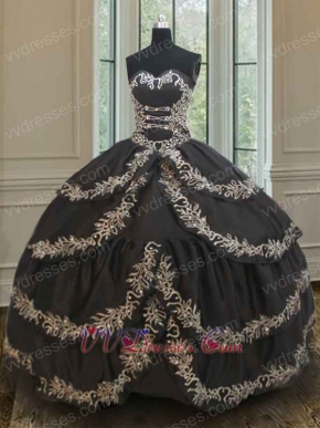 Cross Layers Black Skirt With Silver Embroidery Court Ball Gown US Western Vintage