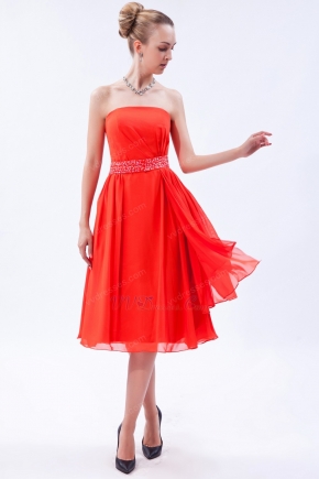 Wholesale Strapless Tea Length Orange Sweet 16 Dress