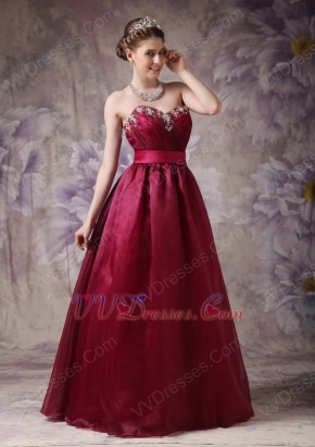 Burgundy Organza Sweetheart Neck Puffy Prom Ball Gown