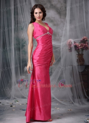 Fuchsia V-neck Cache Prom Dress Floor Length Cheap Inexpensive