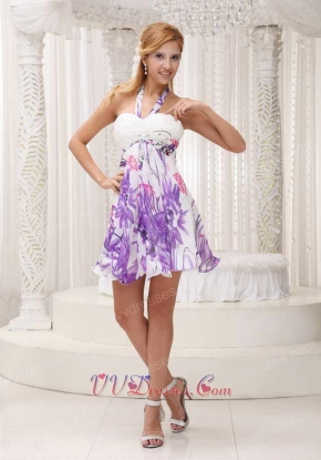 Halter Colorful Printing Short Summer Prom Dress For Fridens Gathering