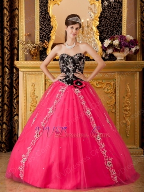 Applique Bodice Sweetheart Hot Pink Petite Quinceanera Dress