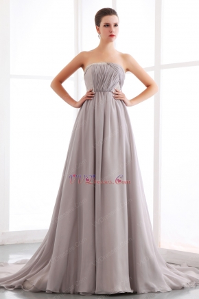 Top Seller Chapel Train Dark Gray Chiffon Formal Celebrity Dress